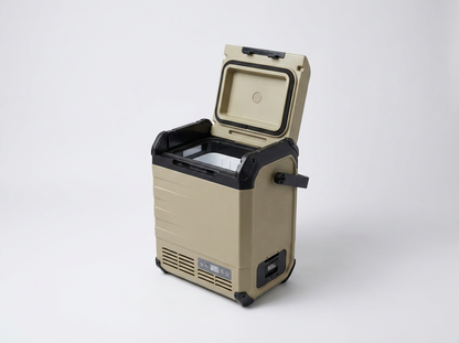 ROLi Mini 10L portable fridge with lid open showing interior storage