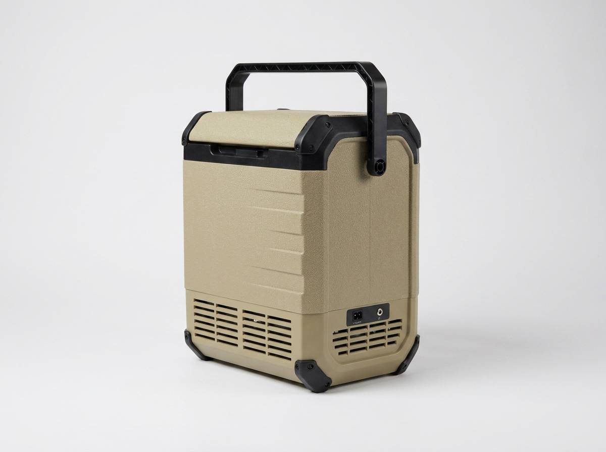 ROLi Mini 10L portable fridge, rear view showing 12V plug