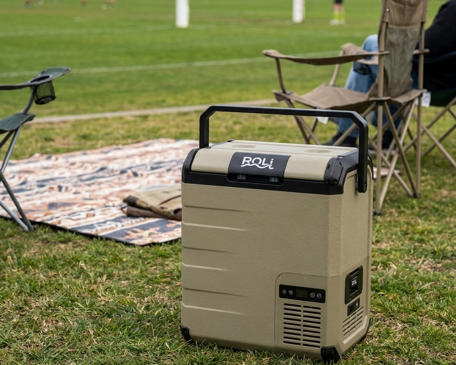 ROLi Roam 23L portable fridge sideline at a sports game