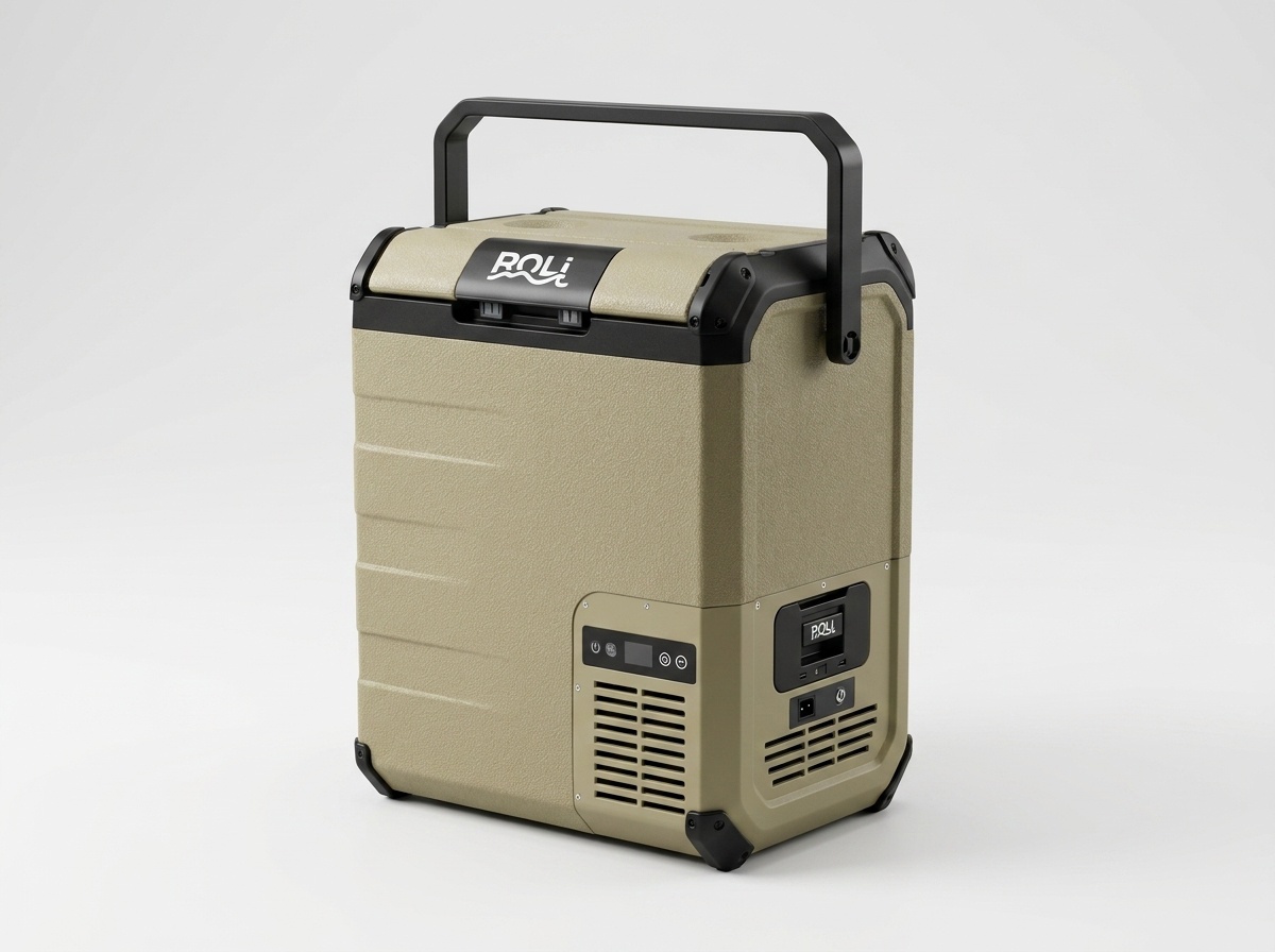 ROLi Roam 23L portable fridge with battery, right angle view