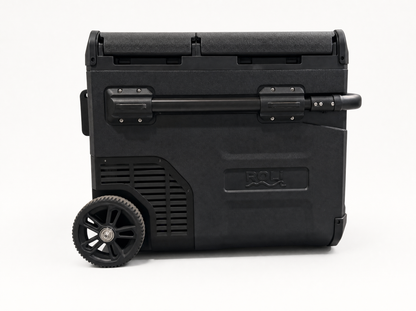 ROLi Weekender 45L fridge, rear side view showing power ports